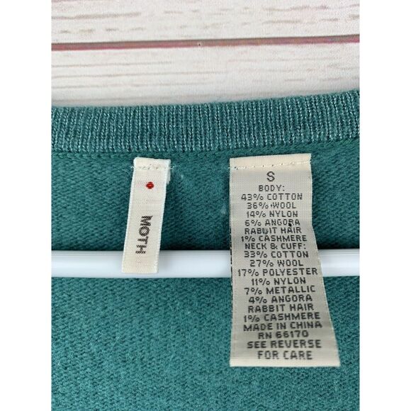 Anthropologie MOTH Sweater Womens Small Deep V Neck Green Rabbit/Cashmere - Picture 3 of 5